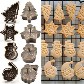 4-Piece Festive Christmas Cookie Plunger Cutters