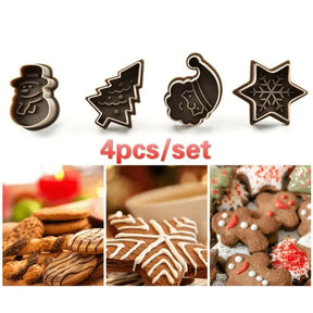 4-Piece Festive Christmas Cookie Plunger Cutters