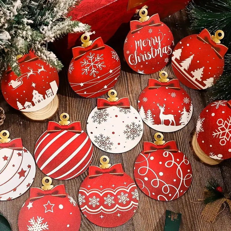 Set of 12 Wooden Christmas Ornaments