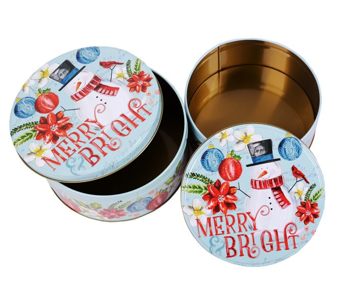 Christmas Holiday Tin Boxes - Round & Stackable