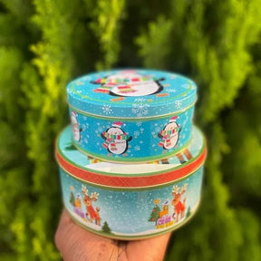 Christmas Holiday Tin Boxes - Round & Stackable