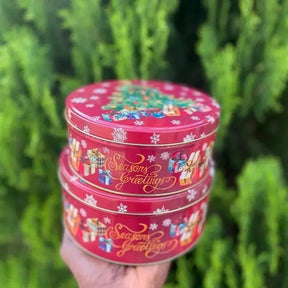 Christmas Holiday Tin Boxes - Round & Stackable