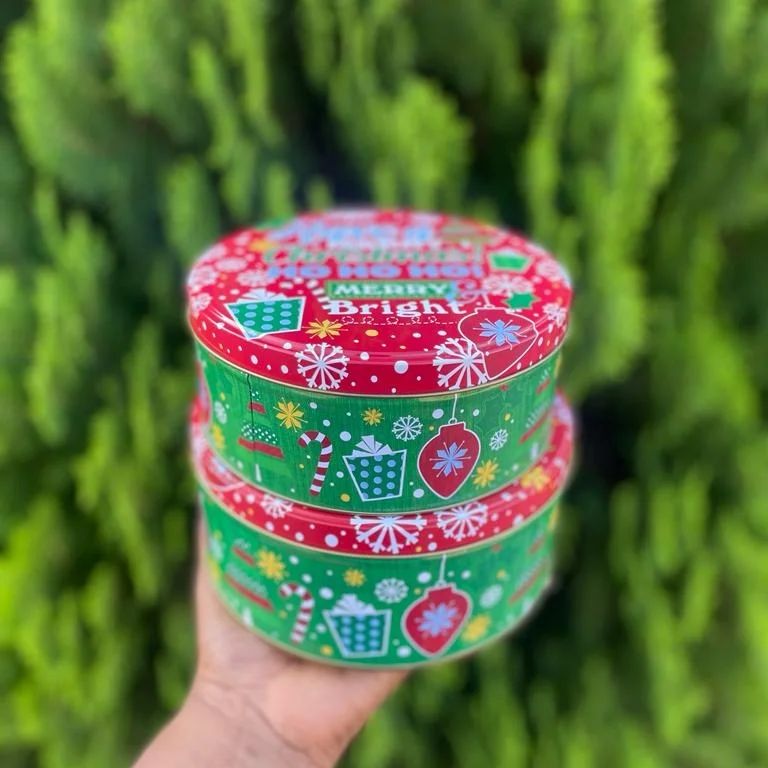 Christmas Holiday Tin Boxes - Round & Stackable