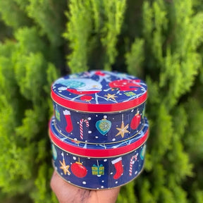 Christmas Holiday Tin Boxes - Round & Stackable