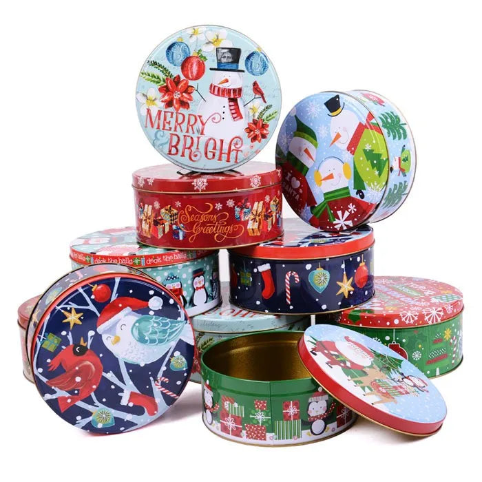 Christmas Holiday Tin Boxes - Round & Stackable