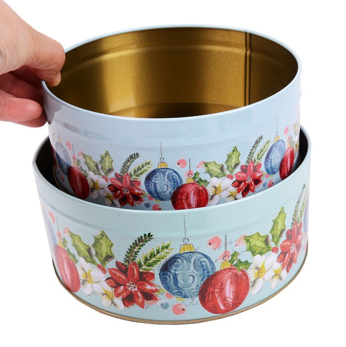 Christmas Holiday Tin Boxes - Round & Stackable