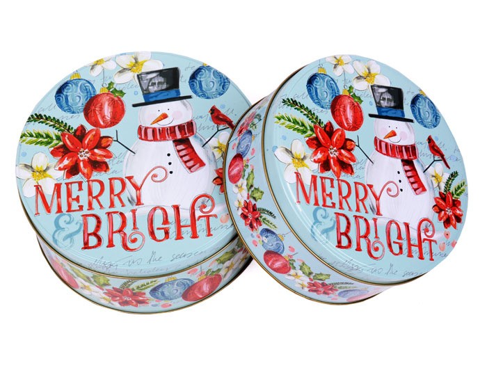 Christmas Holiday Tin Boxes - Round & Stackable